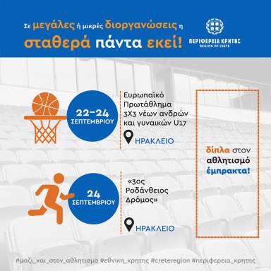 Αθλητικές διοργανώσεις με την στήριξη της Περιφέρειας Κρήτης
